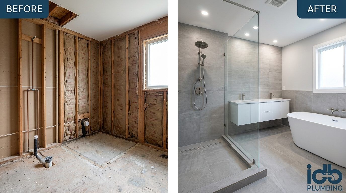 Before and after: Primary Bath Remodel Rough-In in Federal Way, WA