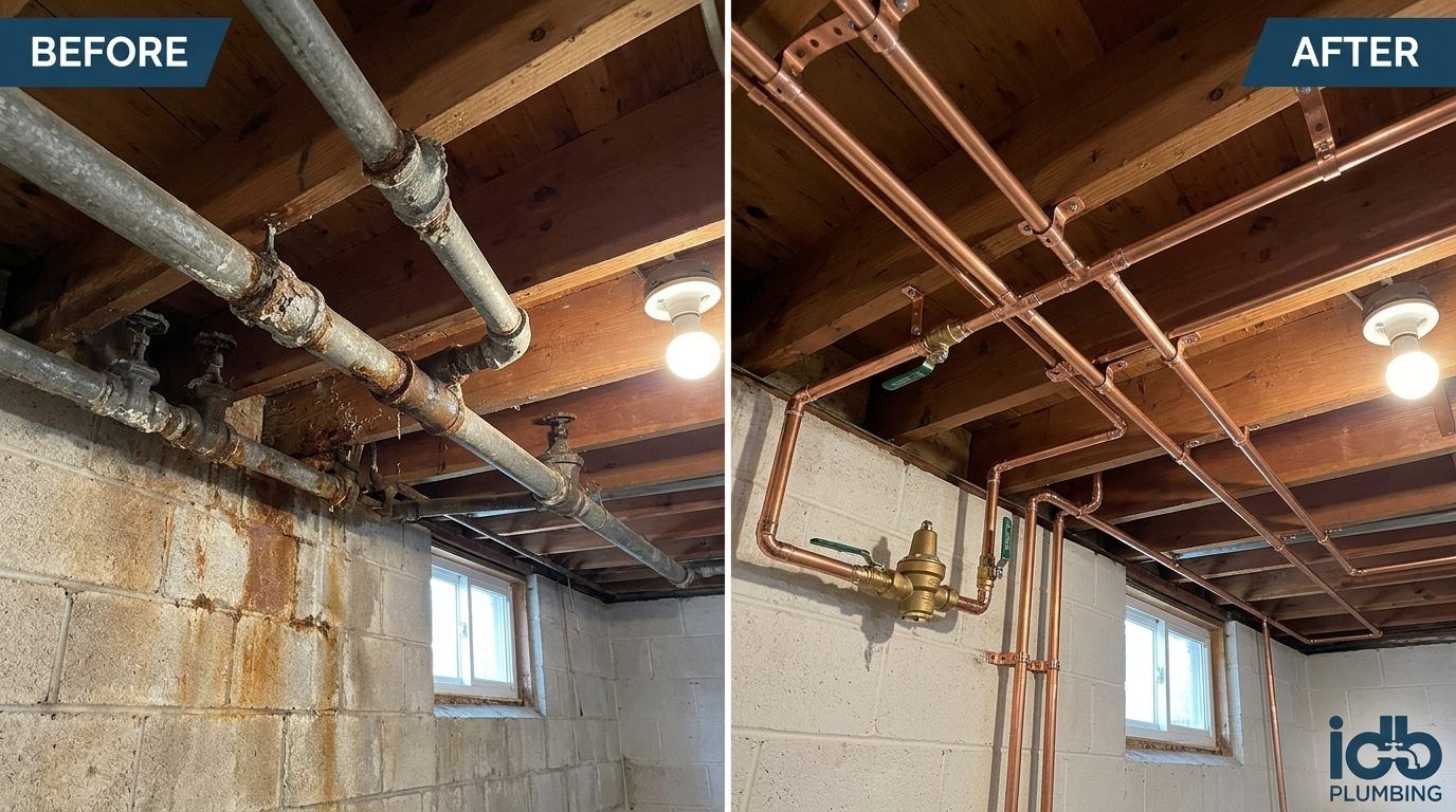 Before and after: Copper Repipe, Mid-Century Home in Spokane Valley, WA