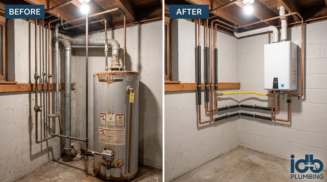 Before and after: Tankless Conversion, Craftsman Home in Tacoma, WA